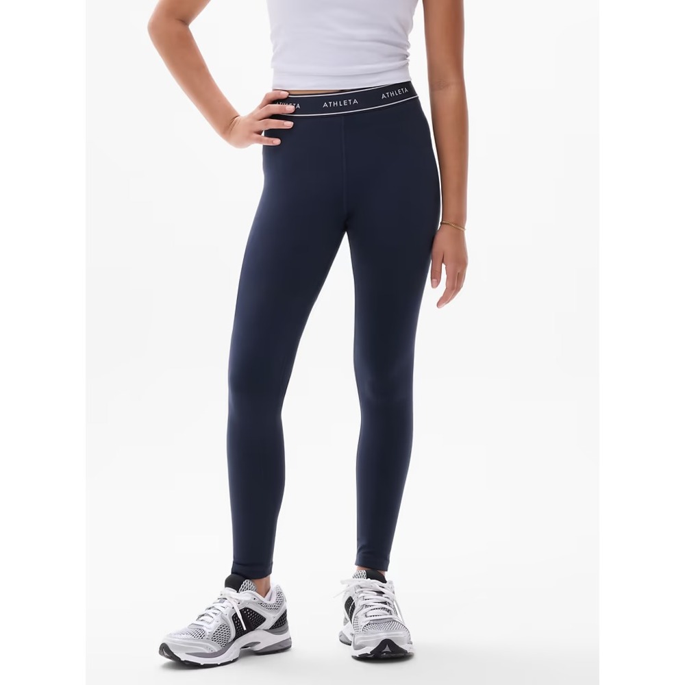 Athleta Girl NWT High Rise Chit Chat Logo Tight Blue Leggings Size XL/14